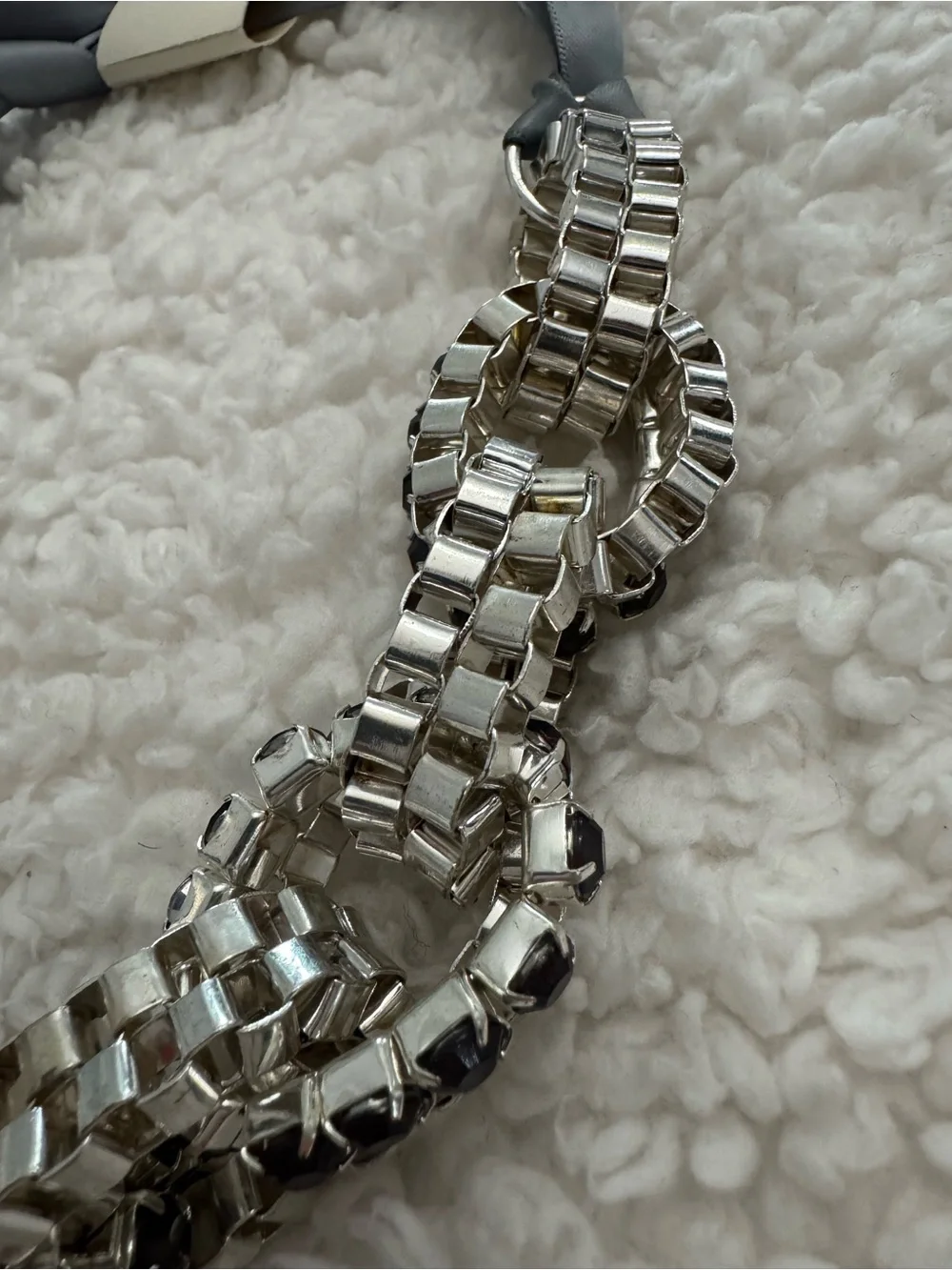 Arden B Crystal-Link & Grey Silk Ribbon Necklace